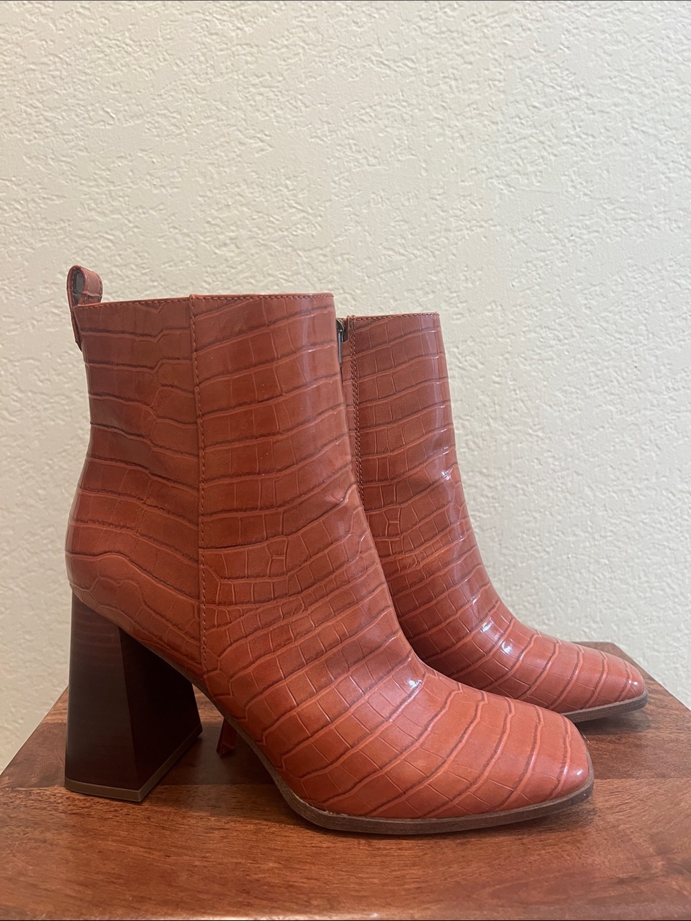 Circus by Sam Edelman Croc-Embossed Ankle Boot in Rust